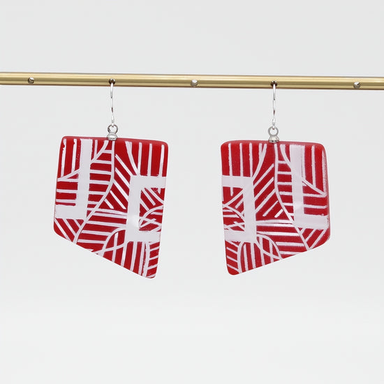 Reva Red Reva Red and White Painted Grid Earrings – Sylca Designs