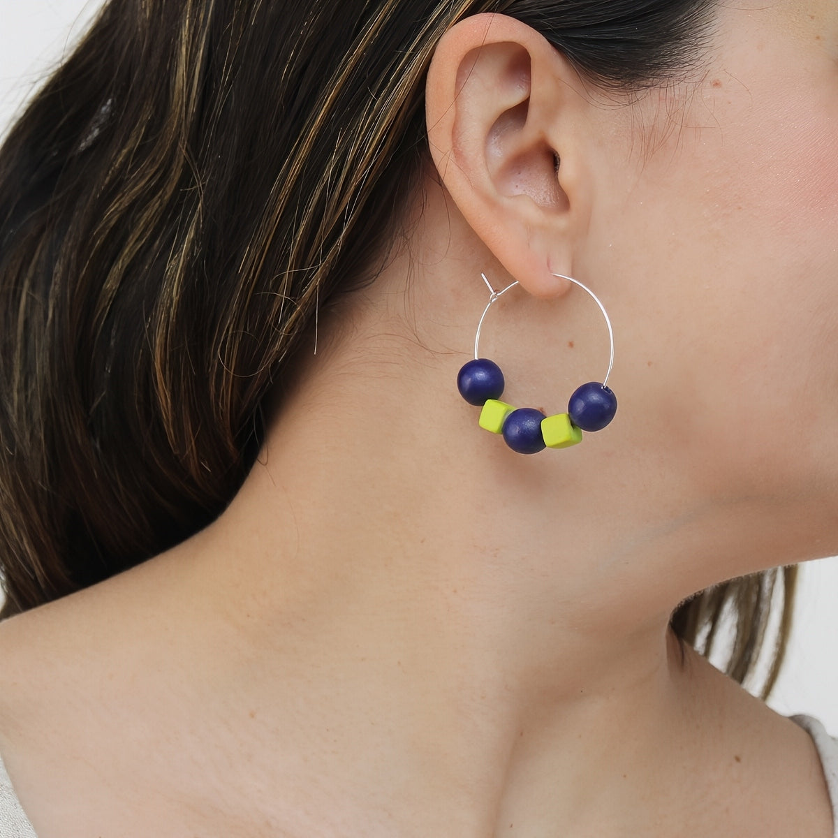 Blue and Lime Hoop Earring - Sylca Designs - Chunky Jewelry 