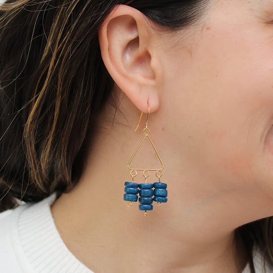 Blue Triangle Dangle Earrings