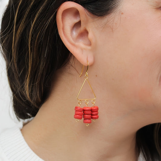 Orange Triangle Dangle Earrings