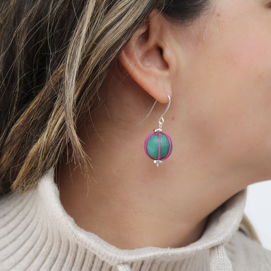 Teal Thread Wrapped Earring