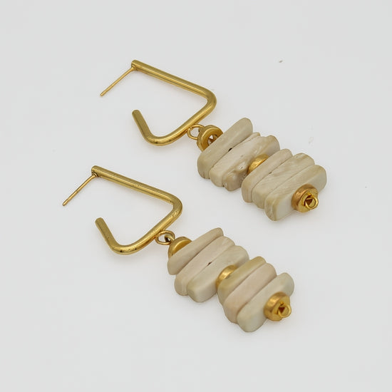 Ivory Stacked Drop Earrings - Sylca Designs - Chunky Jewelry 