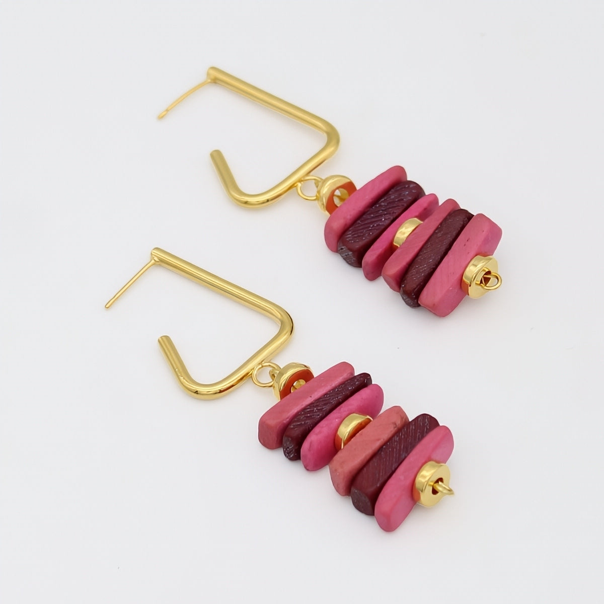Pink Stacked Drop Earrings - Sylca Designs - Chunky Jewelry 
