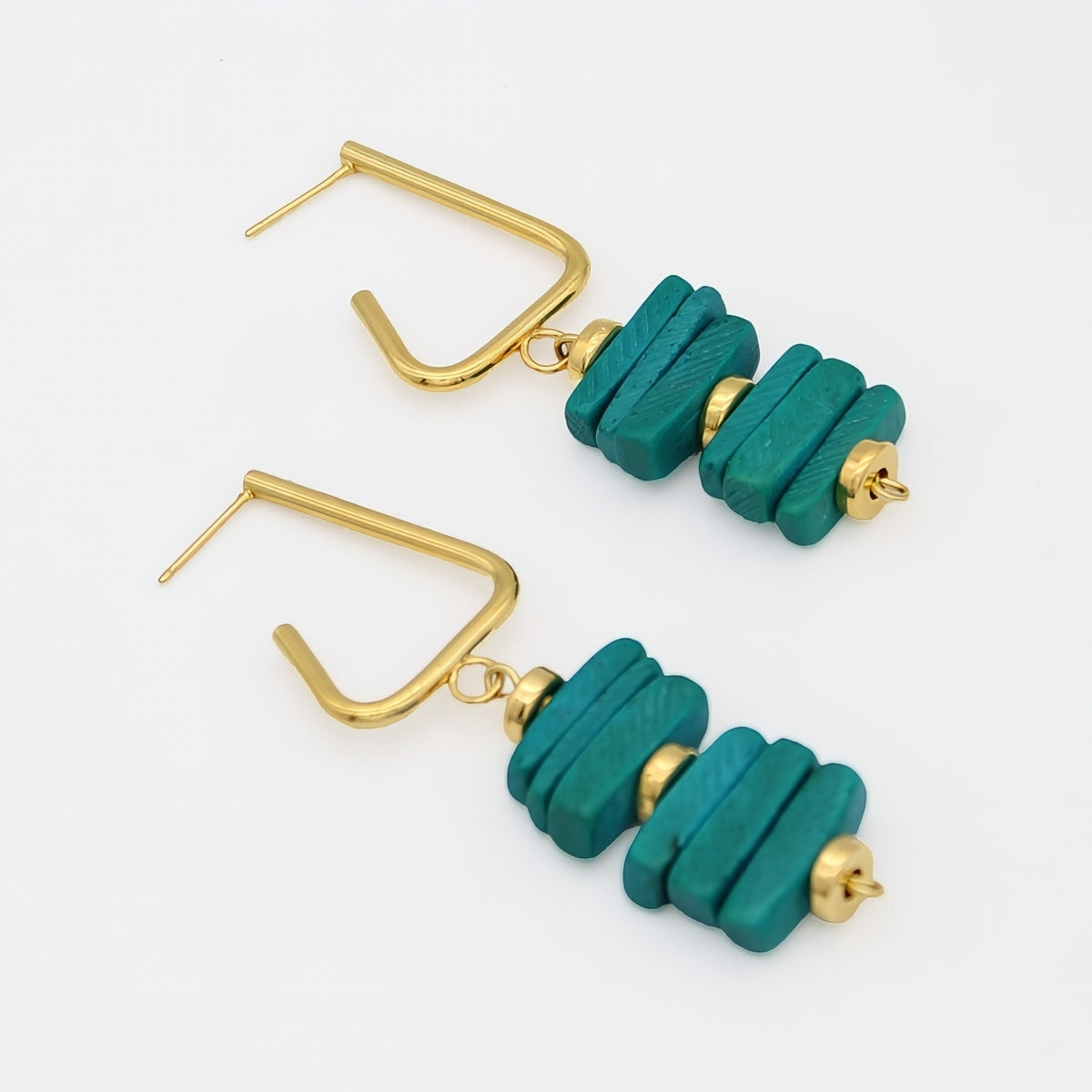 Teal Stacked Drop Earrings - Sylca Designs - Chunky Jewelry 