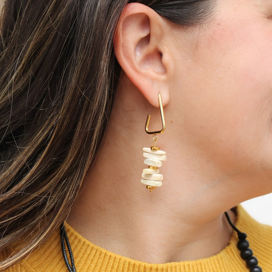 Ivory Stacked Drop Earrings - Sylca Designs - Chunky Jewelry 