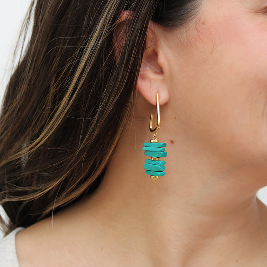 Teal Stacked Drop Earrings - Sylca Designs - Chunky Jewelry 