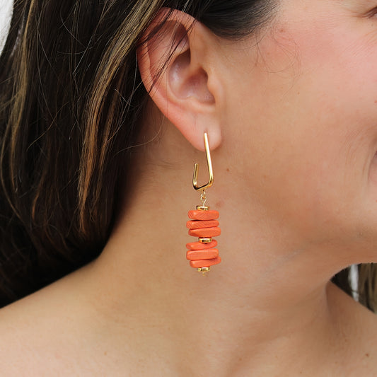 Orange Stacked Drop Earrings - Sylca Designs - Chunky Jewelry 