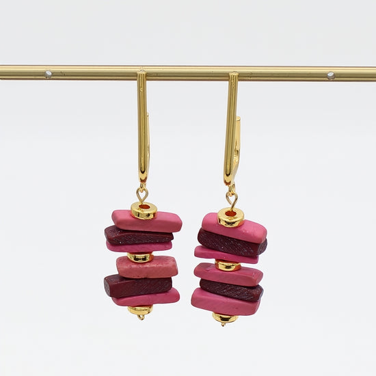 Pink Stacked Drop Earrings - Sylca Designs