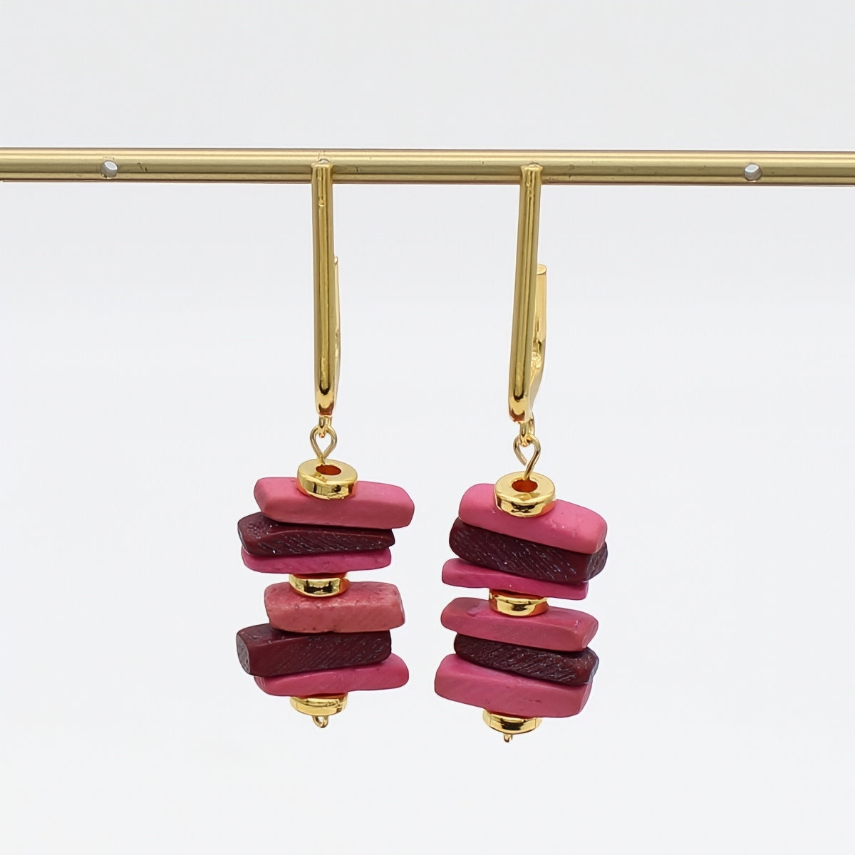 Pink Stacked Drop Earrings - Sylca Designs