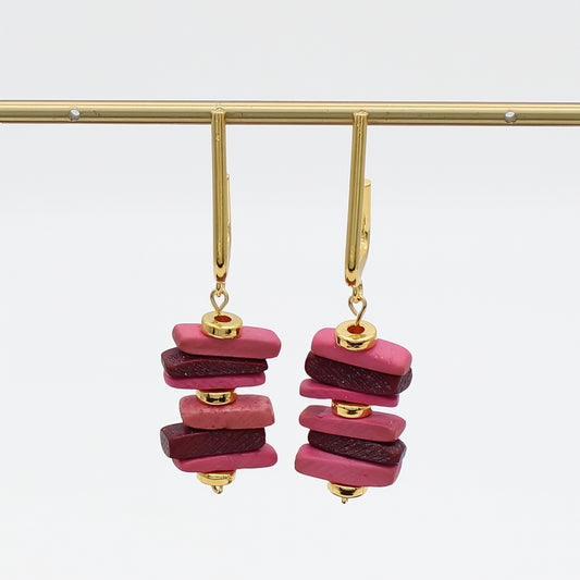 Pink Stacked Drop Earrings - Sylca Designs