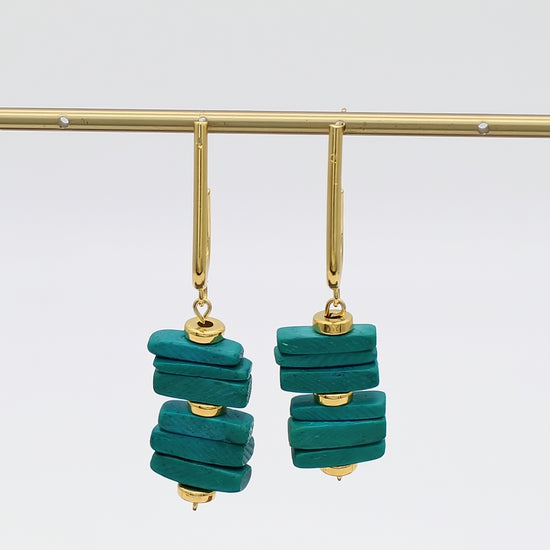 Teal Stacked Drop Earrings - Sylca Designs - Chunky Jewelry 
