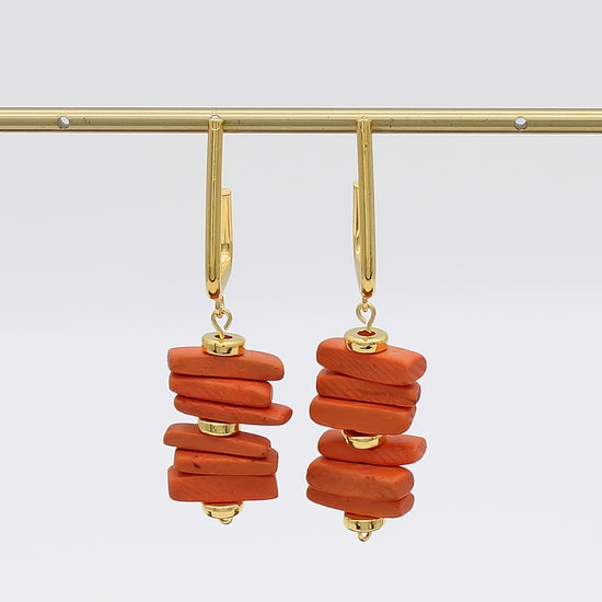 Orange Stacked Drop Earrings - Sylca Designs - Chunky Jewelry 