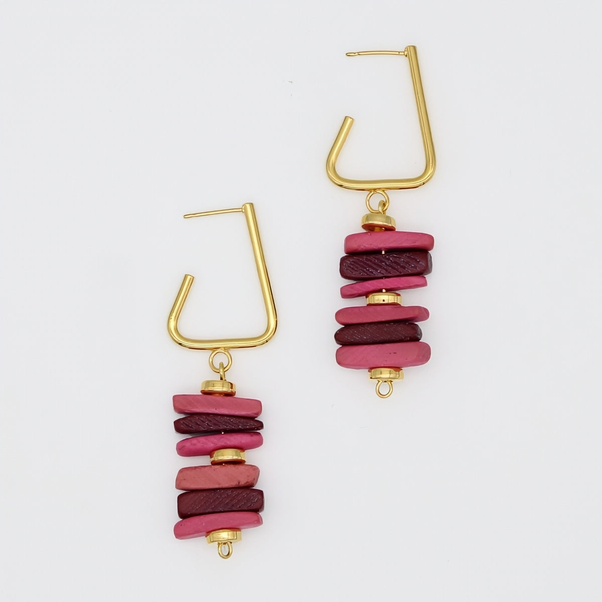 Pink Stacked Drop Earrings - Sylca Designs - Chunky Jewelry 
