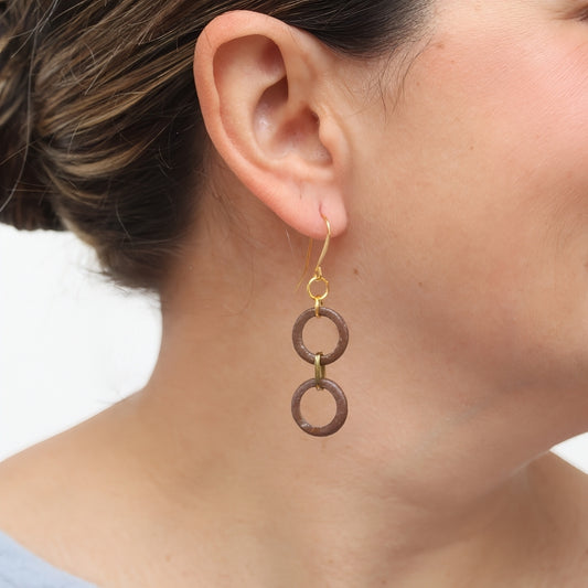 Brown Double Link Drop Earrings