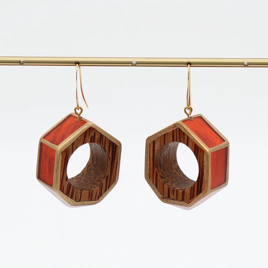 Orange Geo Hexagon Earring