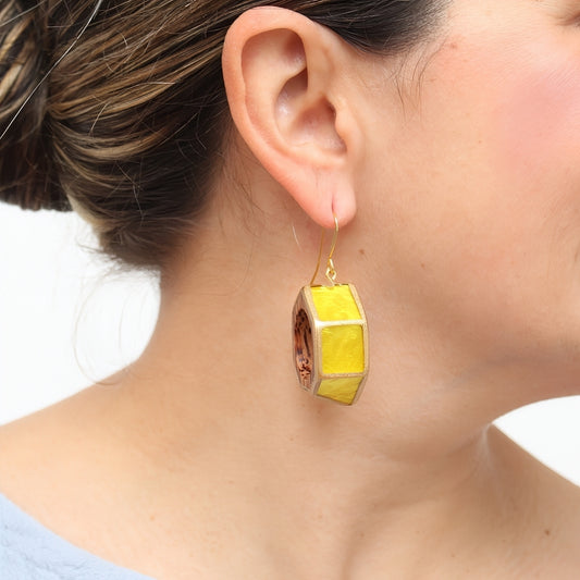 Yellow Geo Hexagon Earring