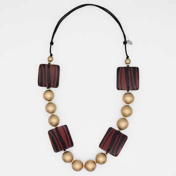 Gold Wood and Animal Print Statement Necklace