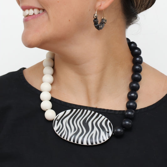 Black and White Frosted Medallion Statement Necklace