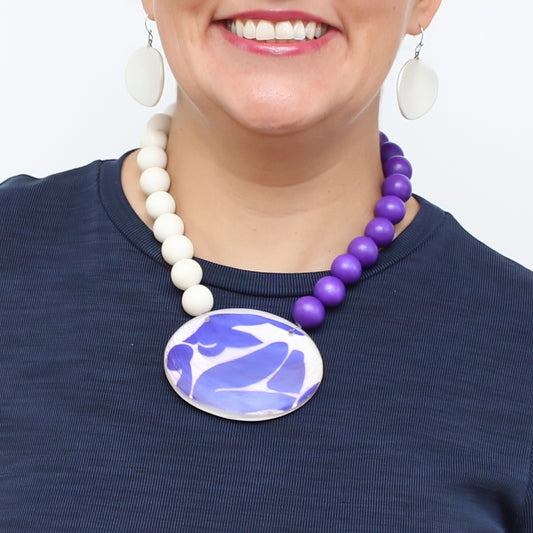 Purple Frosted Medallion Statement Necklace