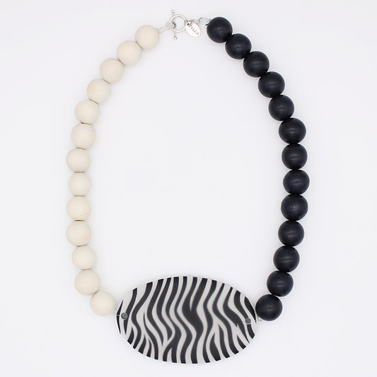 Black and White Frosted Medallion Statement Necklace