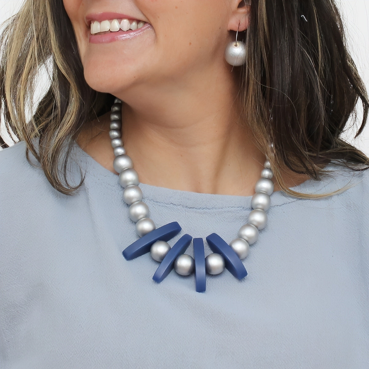 Silver and Blue Mirage Necklace - Sylca Designs - Chunky Jewelry 