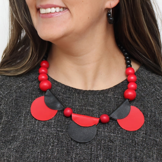 Ruby Rae Half Moon Leather Statement Necklace - Sylca Designs - Chunky Jewelry 