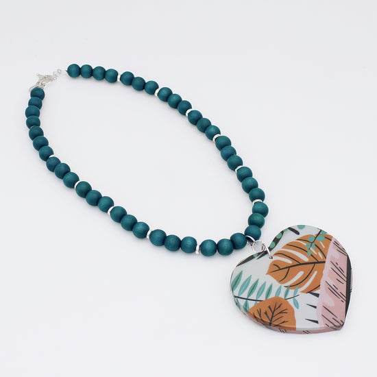 Tropical Decoupage Heart Necklace - Sylca Designs - Artsy Chunky Jewelry 