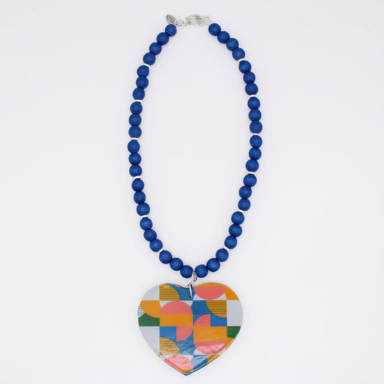 Geometric Decoupage Heart Necklace - Sylca Designs - Artsy Chunky Jewelry 