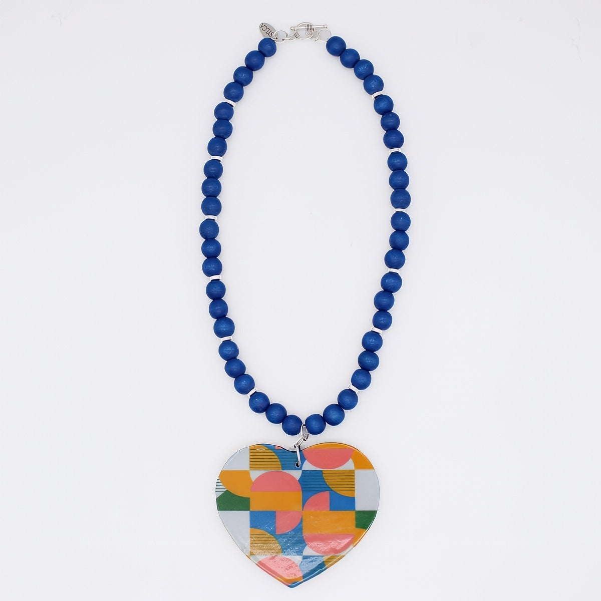 Geometric Decoupage Heart Necklace - Sylca Designs - Artsy Chunky Jewelry 