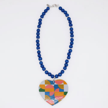 Geometric Decoupage Heart Necklace - Sylca Designs - Artsy Chunky Jewelry 