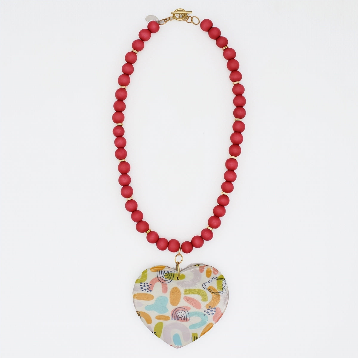 Multi Color Rainbow Decoupage Heart Necklace - Sylca Designs - Artsy Chunky Jewelry 