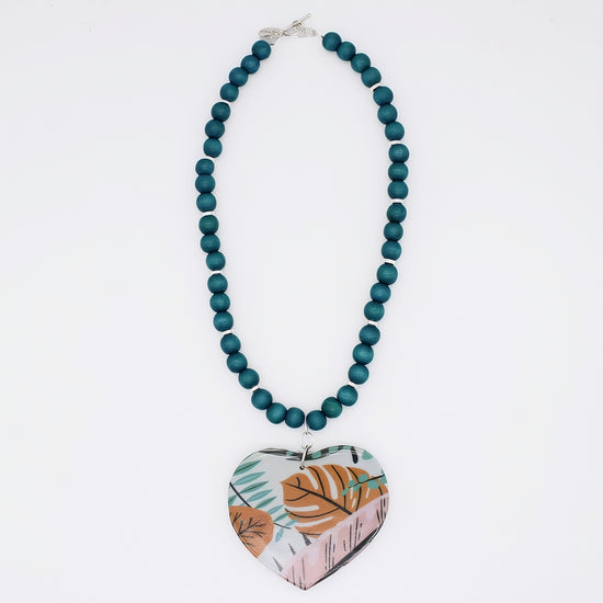 Tropical Decoupage Heart Necklace - Sylca Designs - Artsy Chunky Jewelry 