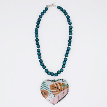 Tropical Decoupage Heart Necklace - Sylca Designs - Artsy Chunky Jewelry 