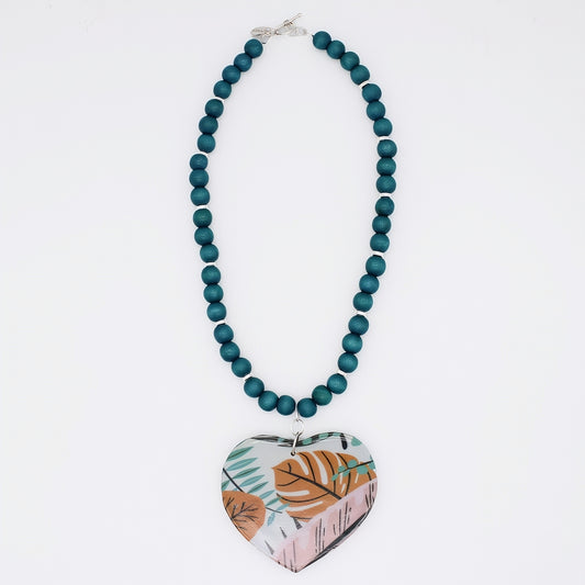 Tropical Decoupage Heart Necklace - Sylca Designs - Artsy Chunky Jewelry 