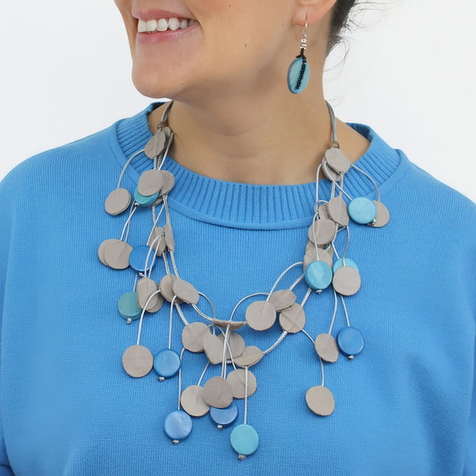 Urban Blue Leather Dangle Necklace