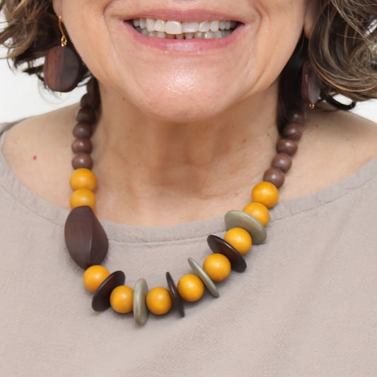 Honeygrain Wood Statement Necklace