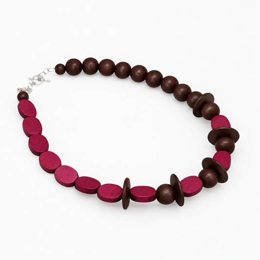 Mulberry and Chocolate Wood Statement Necklace