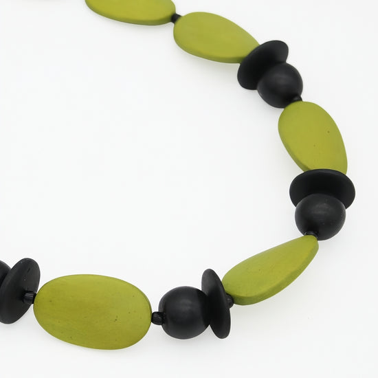 Lime and Black Wood Statement Necklace, view 4: lime and black natural wood beads