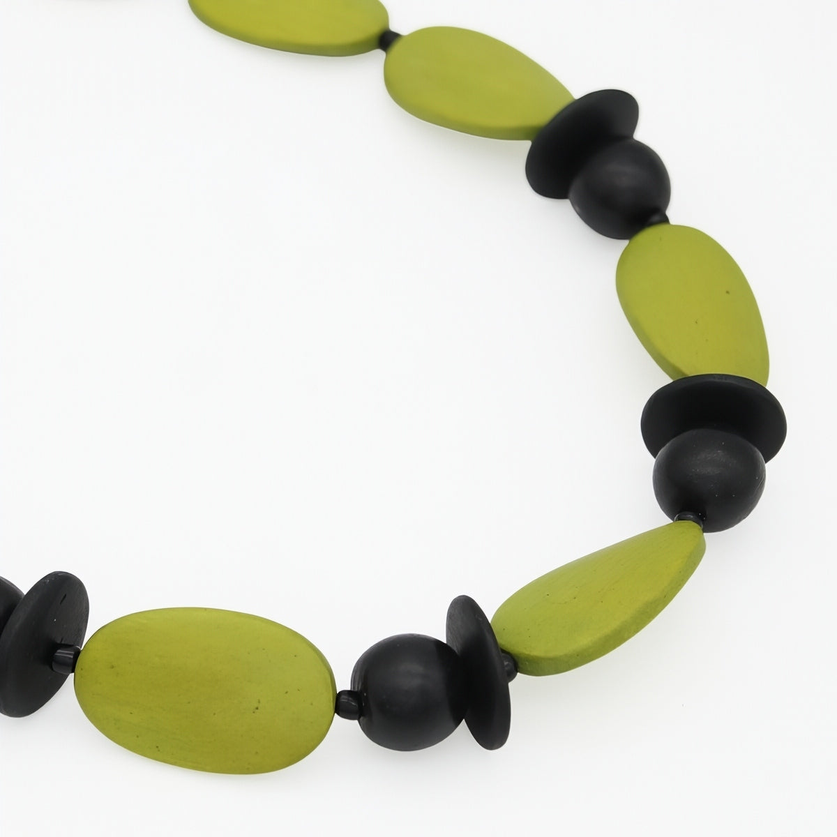 Lime and Black Wood Statement Necklace, view 4: lime and black natural wood beads