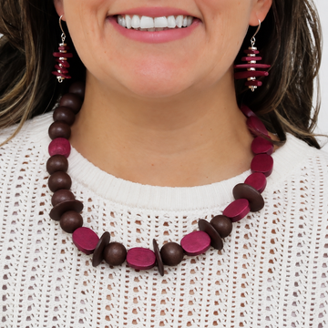 Mulberry and Chocolate Wood Statement Necklace