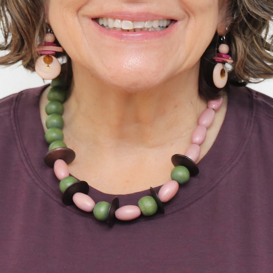 Verdant Blush Wood Statement Necklace