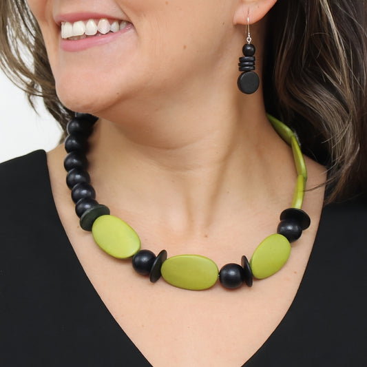 Lime and Black Wood Statement Necklace