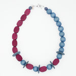 Magenta and Blue Wood Statement Necklace