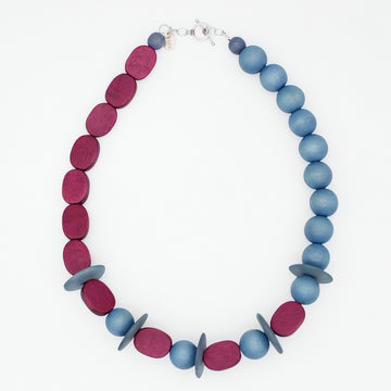 Magenta and Blue Wood Statement Necklace