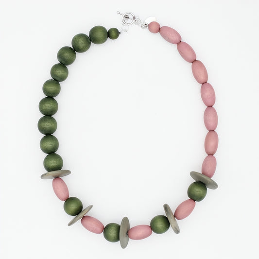 Verdant Blush Wood Statement Necklace