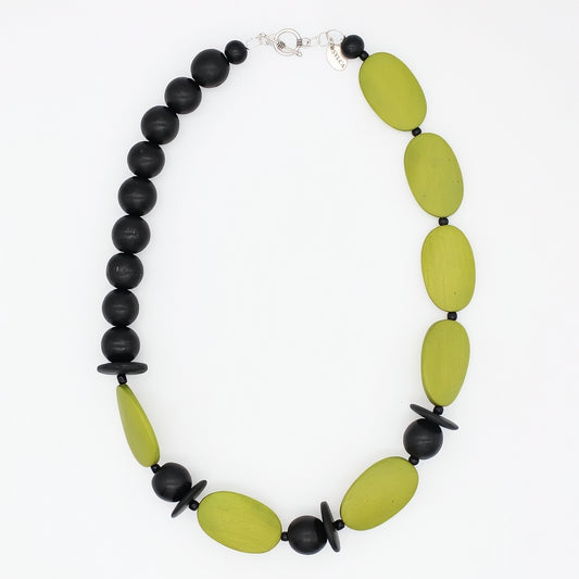 Lime and Black Wood Statement Necklace by Sylca Designs on a white background