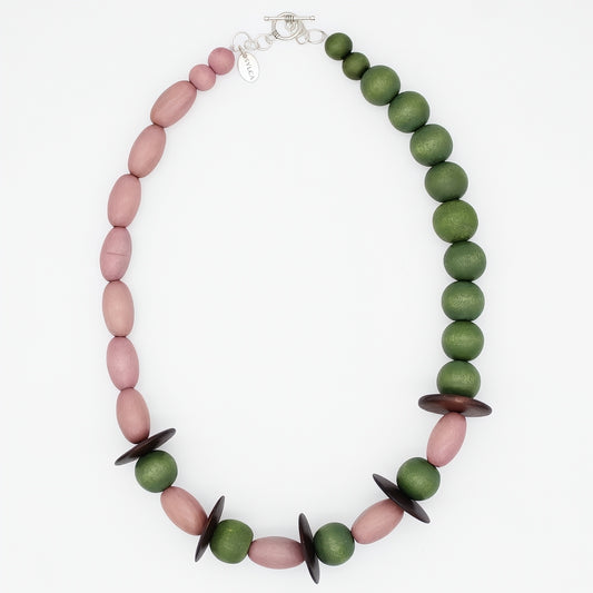 Verdant Blush Wood Statement Necklace