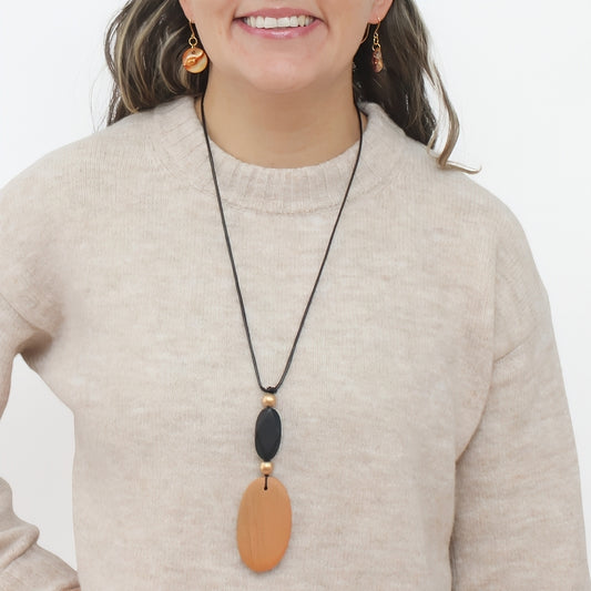 Ebony Drift Oval Pendant Necklace