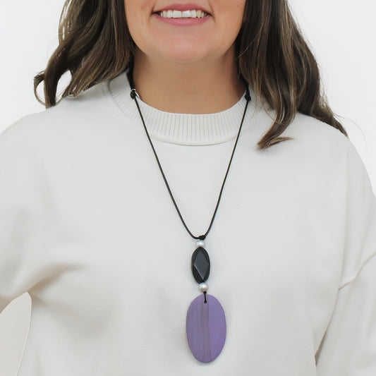 Purple Drift Oval Pendant Necklace