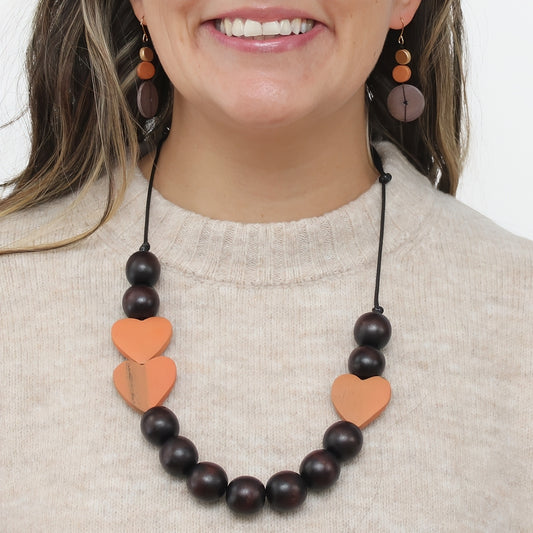 Orange Heartwood Bead Necklace